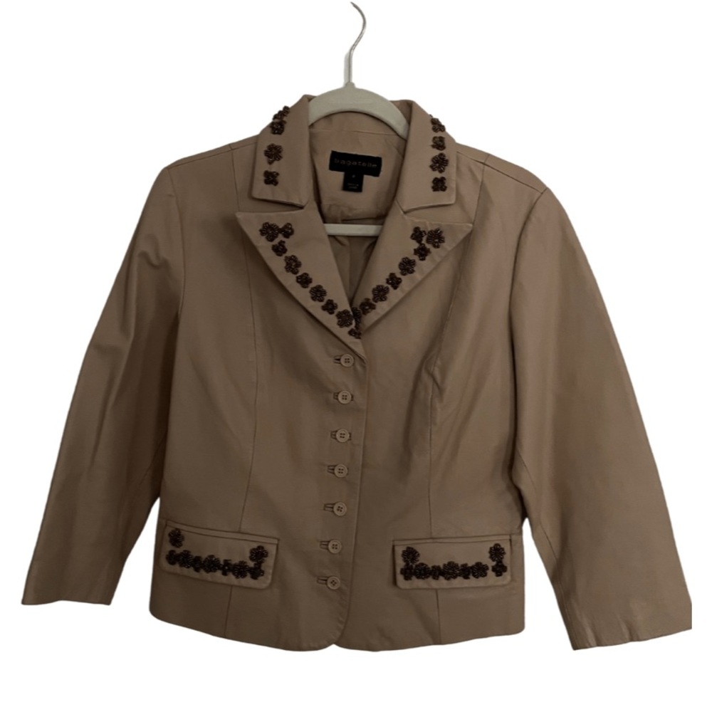 Bagatelle Leather Blazer Jacket with Beaded accent